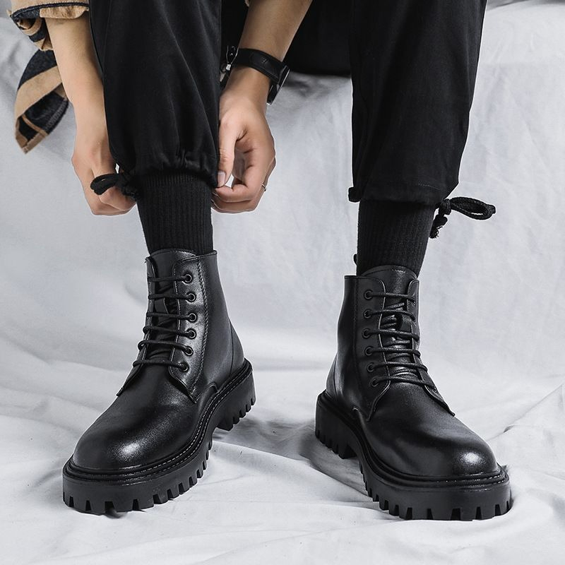 Men High Top Leather Boots Fas - Men'S Shoes With Height Increase review and price